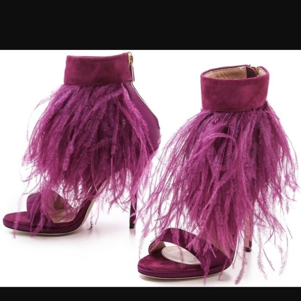 Paul Andrew Sofia Ostrich Feather Satin Suede 40